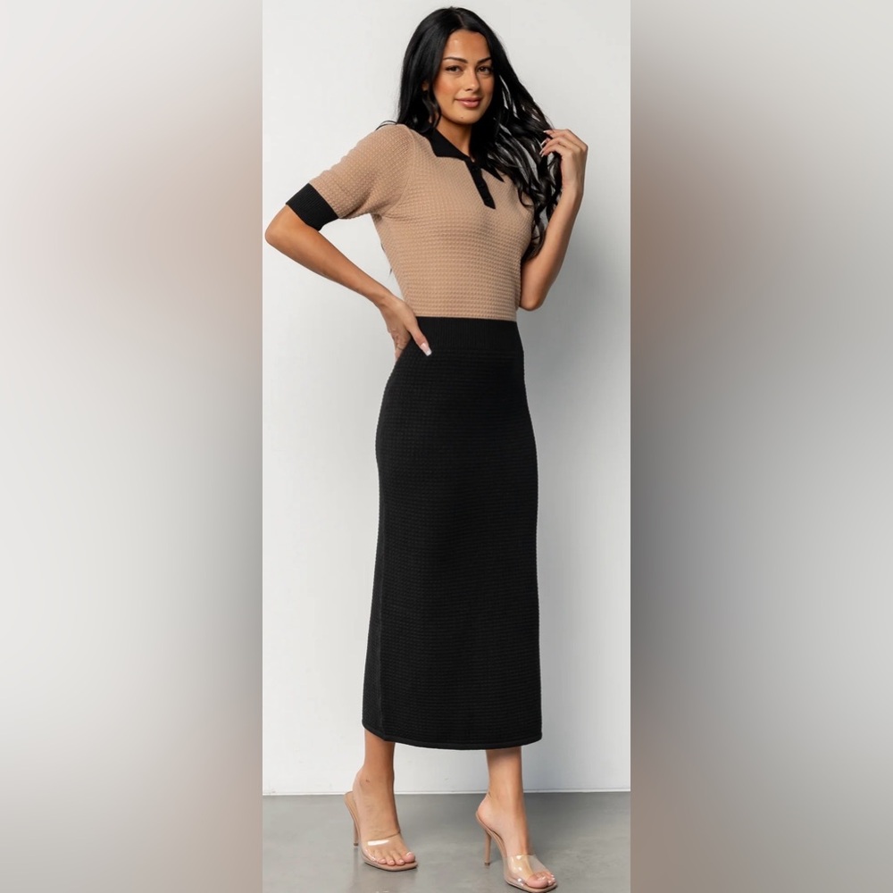 BALTIC BORN Gwendolyn Elegant Collard Black Midi Dress - Size Large